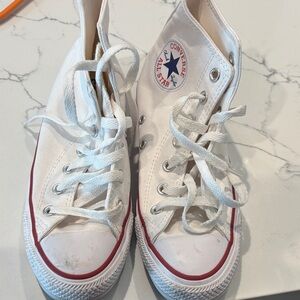 Converse White Canvas Kids High Top Sneakers with Red Trim